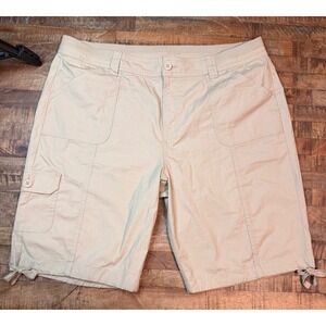 St Johns Bay Women's Khaki Cargo Shorts Size 18 Cotton Stretch Utility Tie Hem